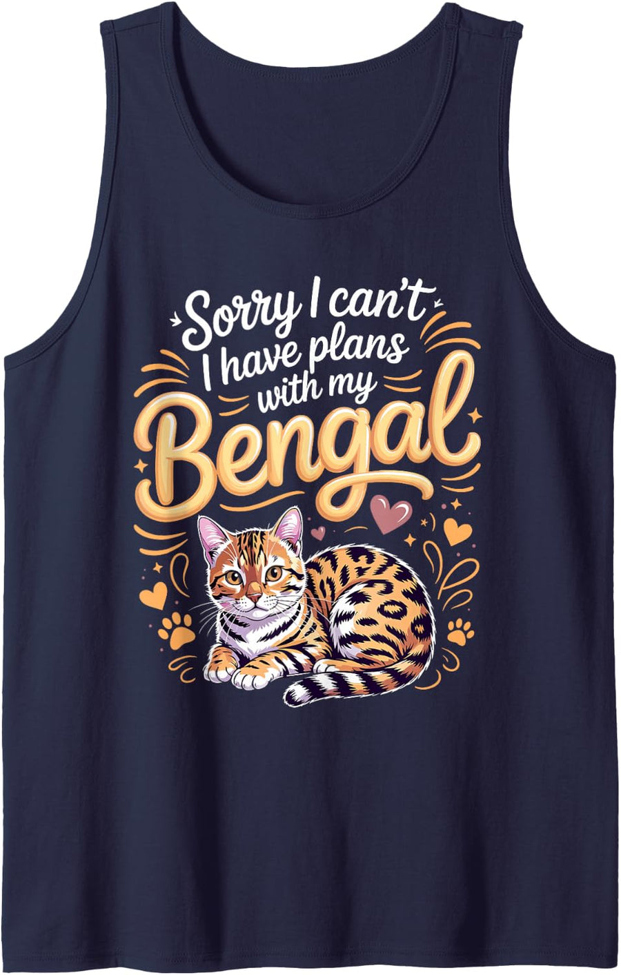 Sorry I Can't I Have Plans with My Bengal Cat Lover Sleeveless Tank Top - Navy Blue