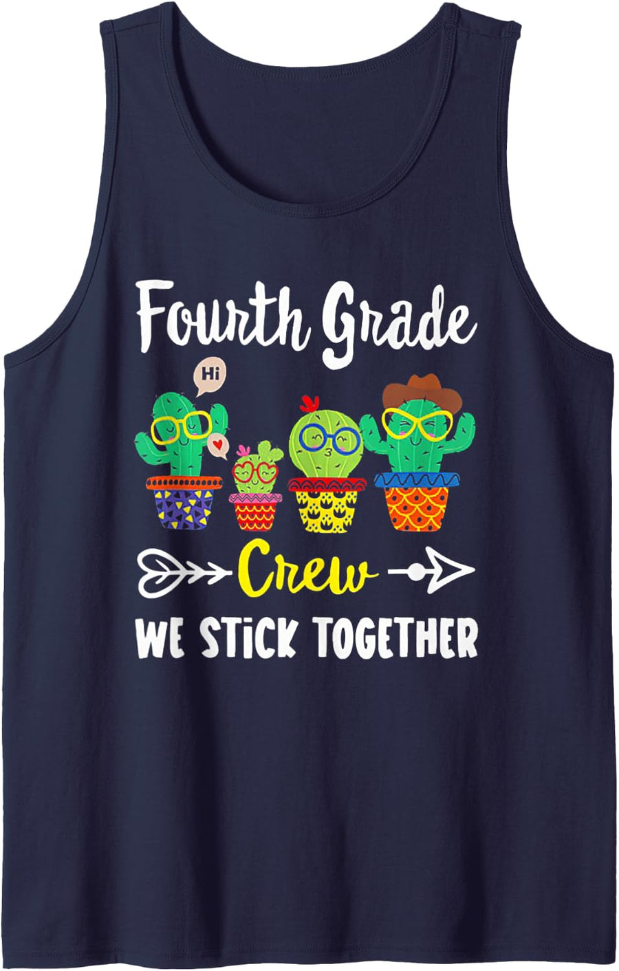 4th Grade Teacher Crew We Stick Together Funny Cactus Sleeveless Tank Top - Navy Blue