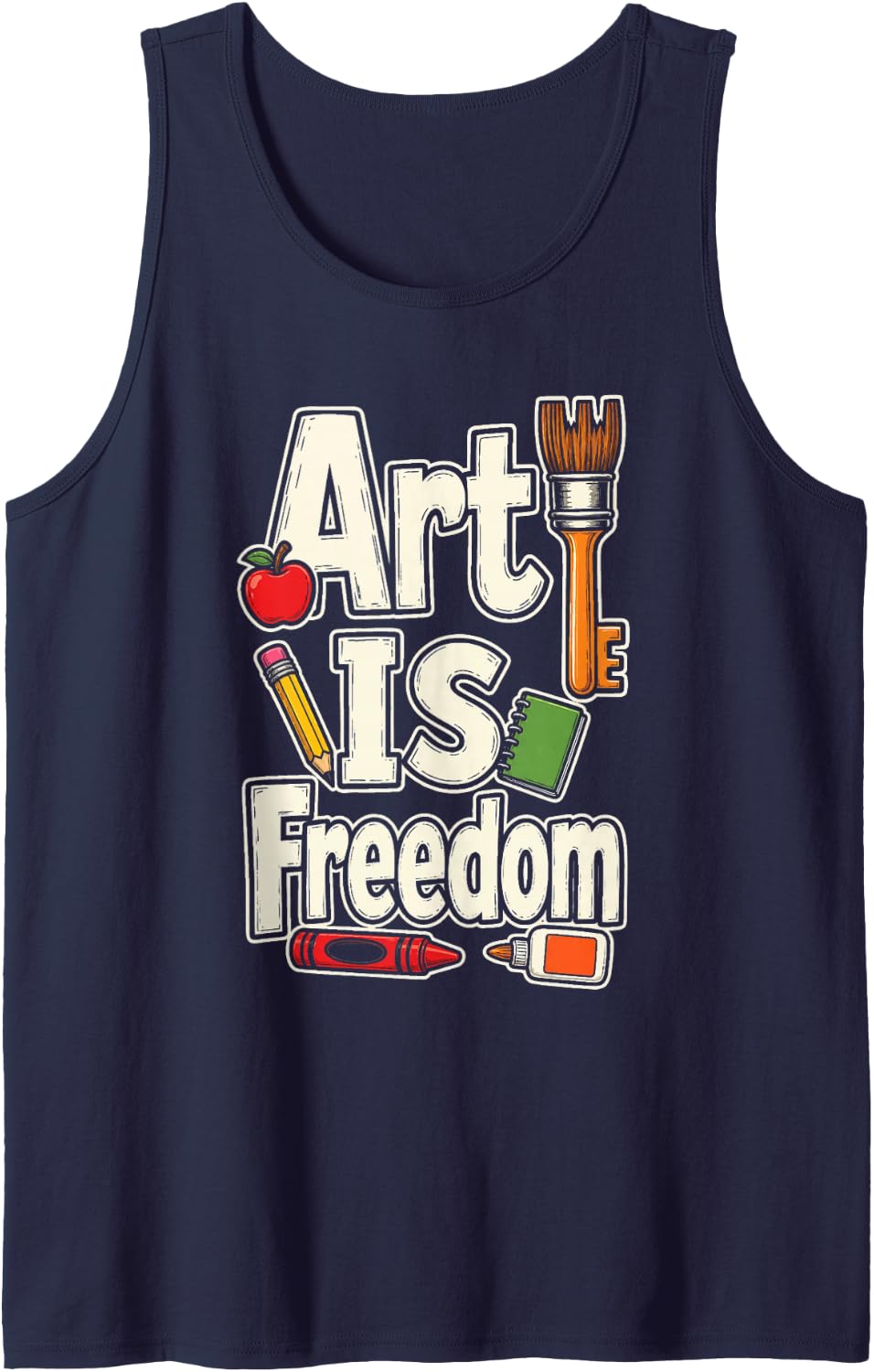 Art is Freedom Elementary School Teacher Appreciation Sleeveless Tank Top - Navy Blue