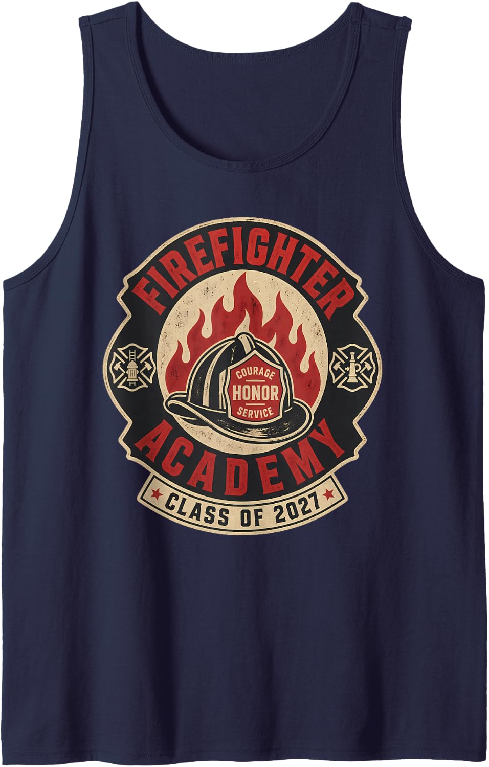 Firefighter Academy Class of 2027 Recruit Badge Sleeveless Tank Top - Navy Blue