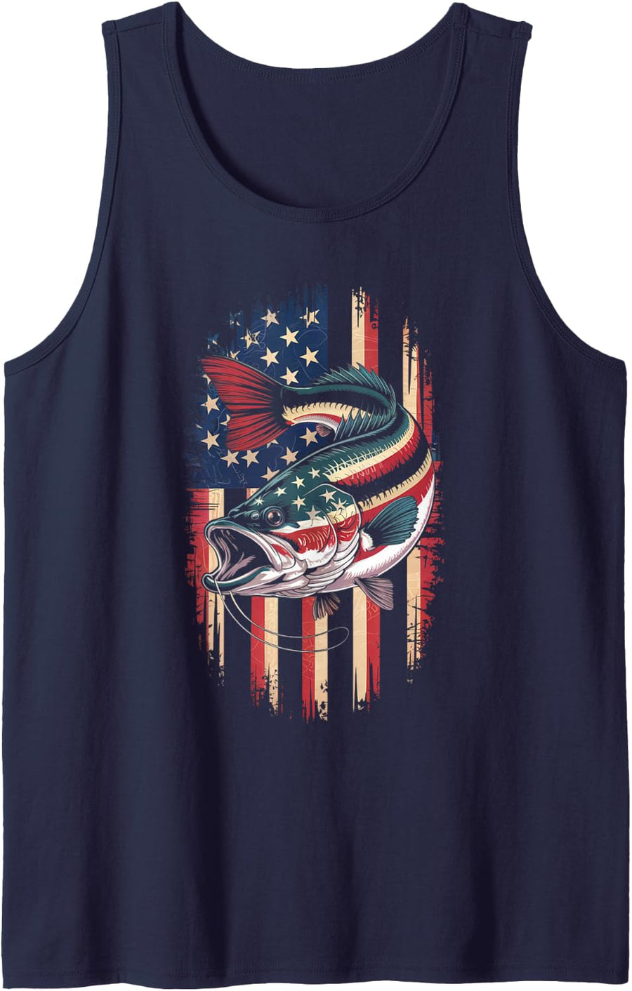 Fishing 4th of July Men USA American Flag Boys Patriotic Sleeveless Tank Top - Navy Blue