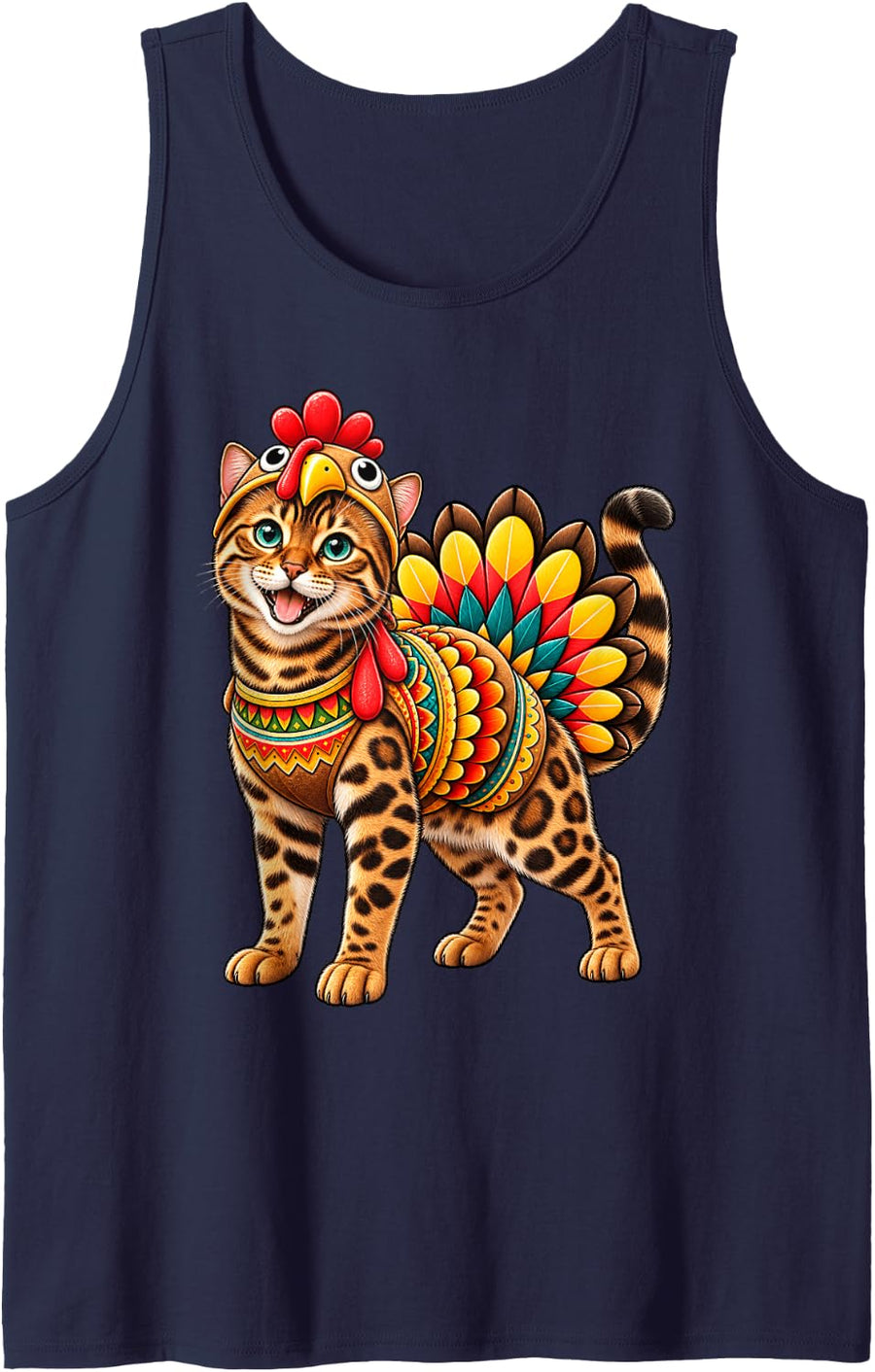 Funny Bengal Cats Turkey Costume Thanksgiving Animal Lover Sleeveless Tank Top - Navy Blue