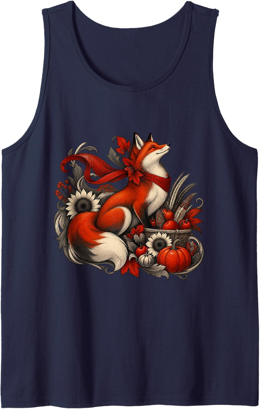 Proud Autumn Fox Harvest Celebration Tank Top - Navy Blue