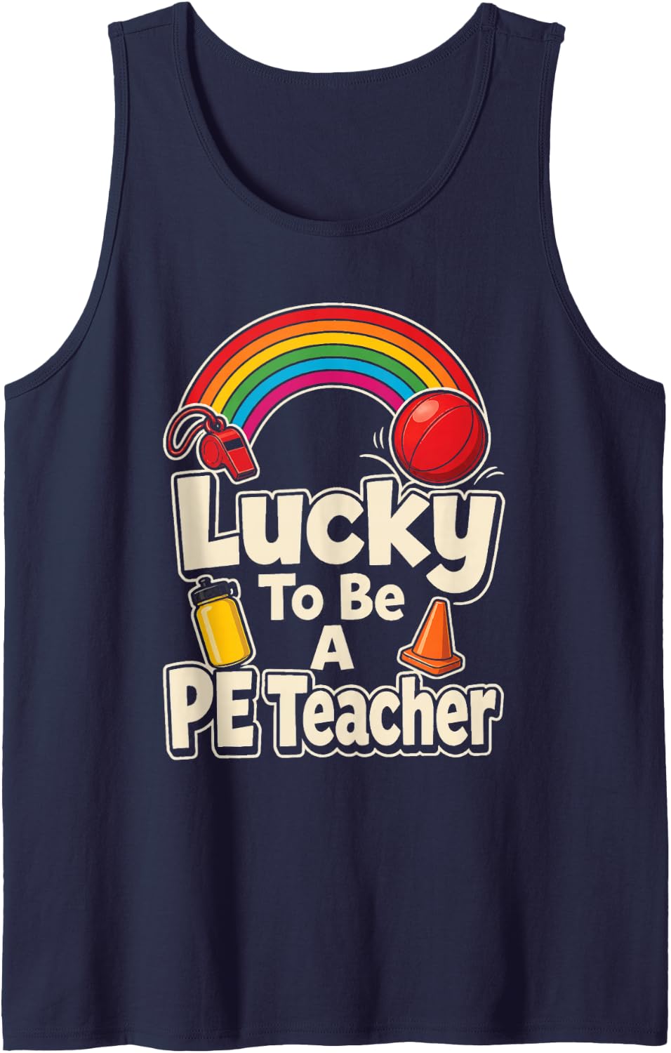 PE Gym Teacher Gift Lucky Physical Education Coach Sleeveless Tank Top - Navy Blue