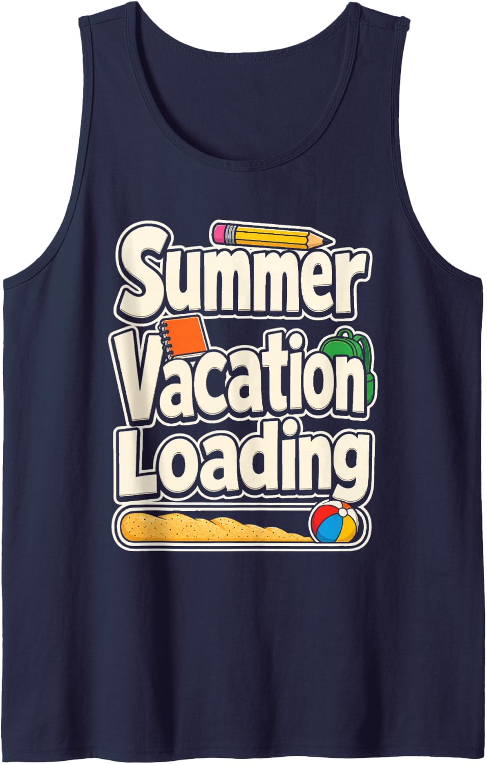 School Staff Summer Vacation Loading Teacher Break Gift Sleeveless Tank Top - Navy Blue