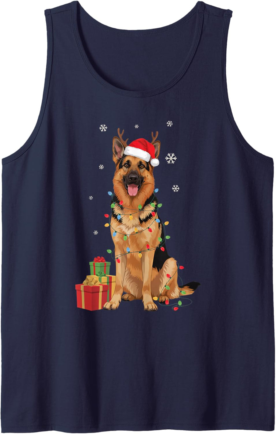 Festive German Shepherd Christmas Santa Reindeer Dog Mom Dad Sleeveless Tank Top - Navy Blue