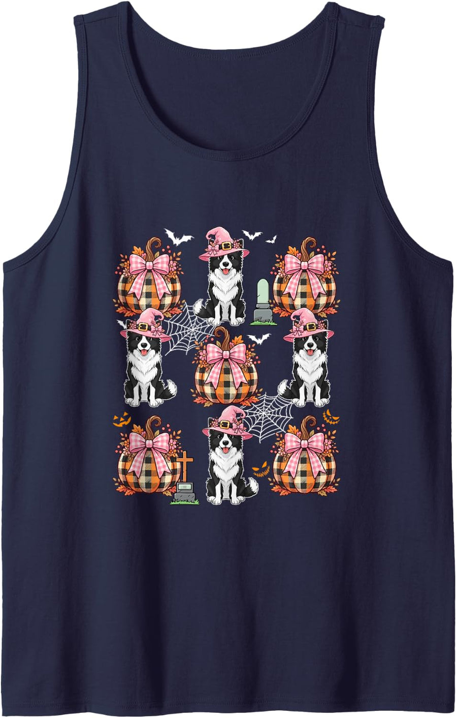 Border Collie As Witch Pumpkin Bow Tie Collection Halloween Tank Top - Navy Blue