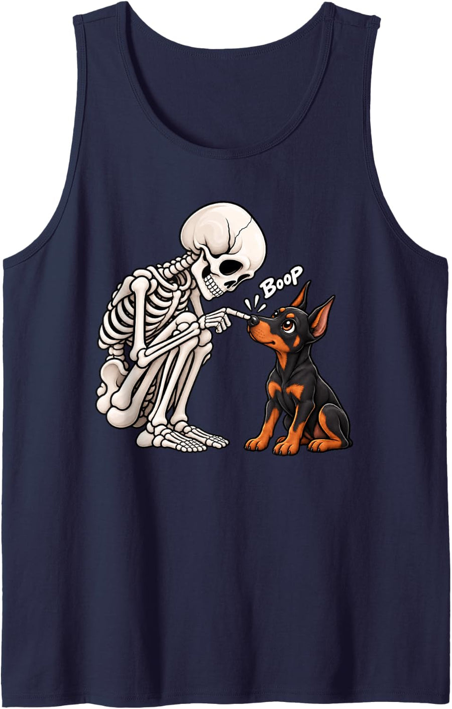 Funny Skeleton Doberman Pinscher Boop Halloween Dog Lover Sleeveless Tank Top - Navy Blue