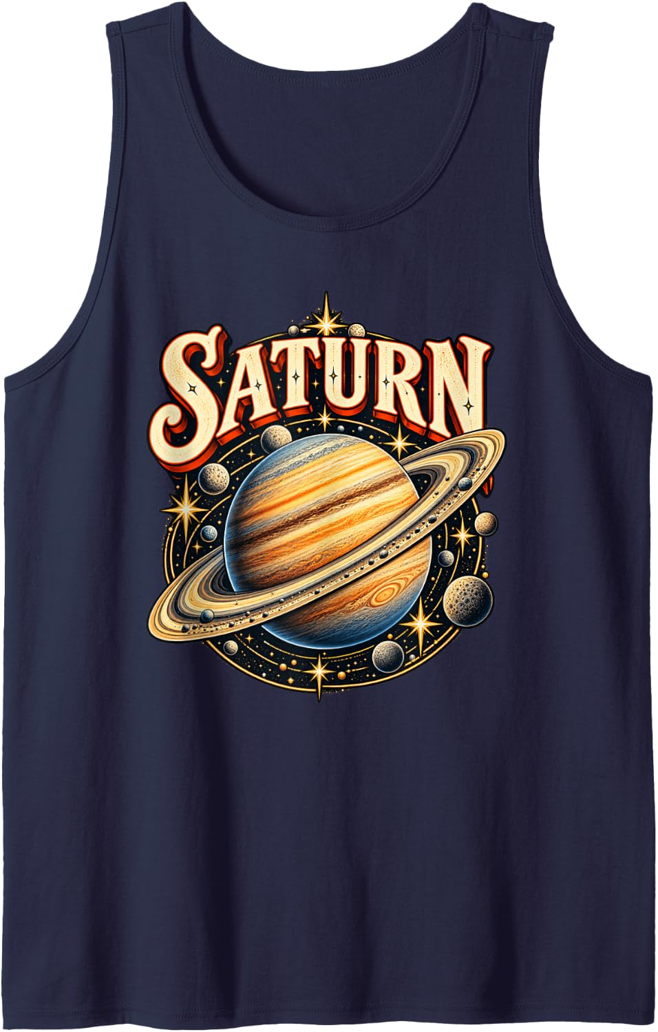 Vintage Saturn Astronomy Planet Space Design Sleeveless Tank Top - Navy Blue