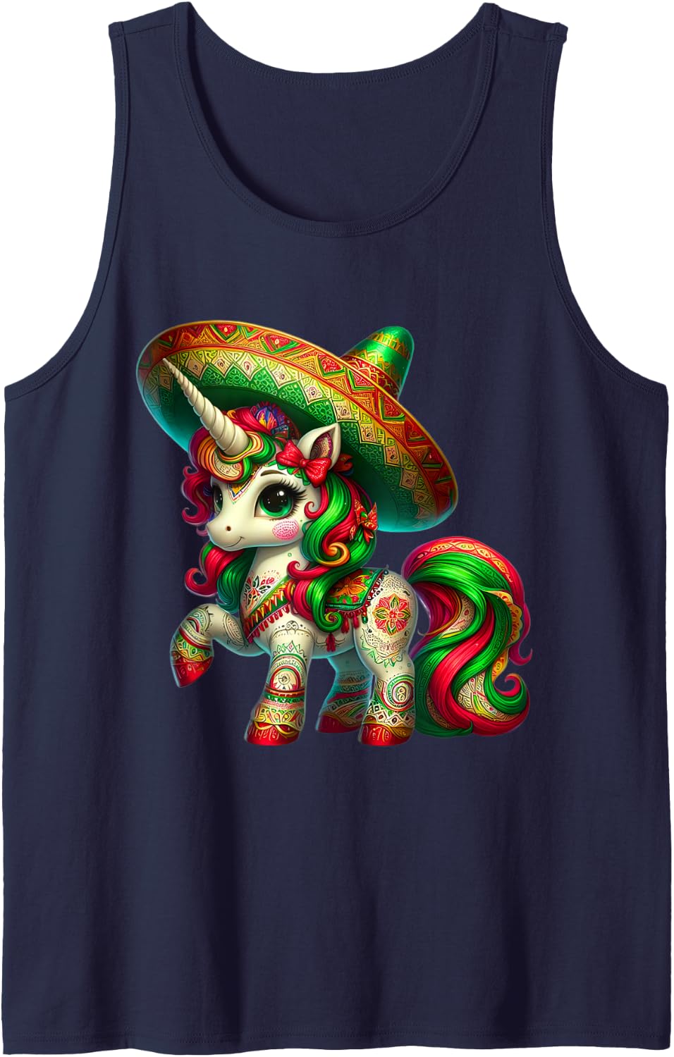Cute Unicorn Mexican Unicorn Cinco de Mayo Girls Kids Sleeveless Tank Top - Navy Blue