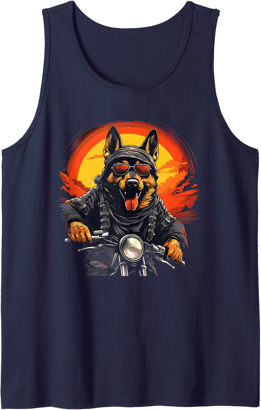 Biker German Shepherd Dog Riding Motorbike Sleeveless Tank Top - Navy Blue