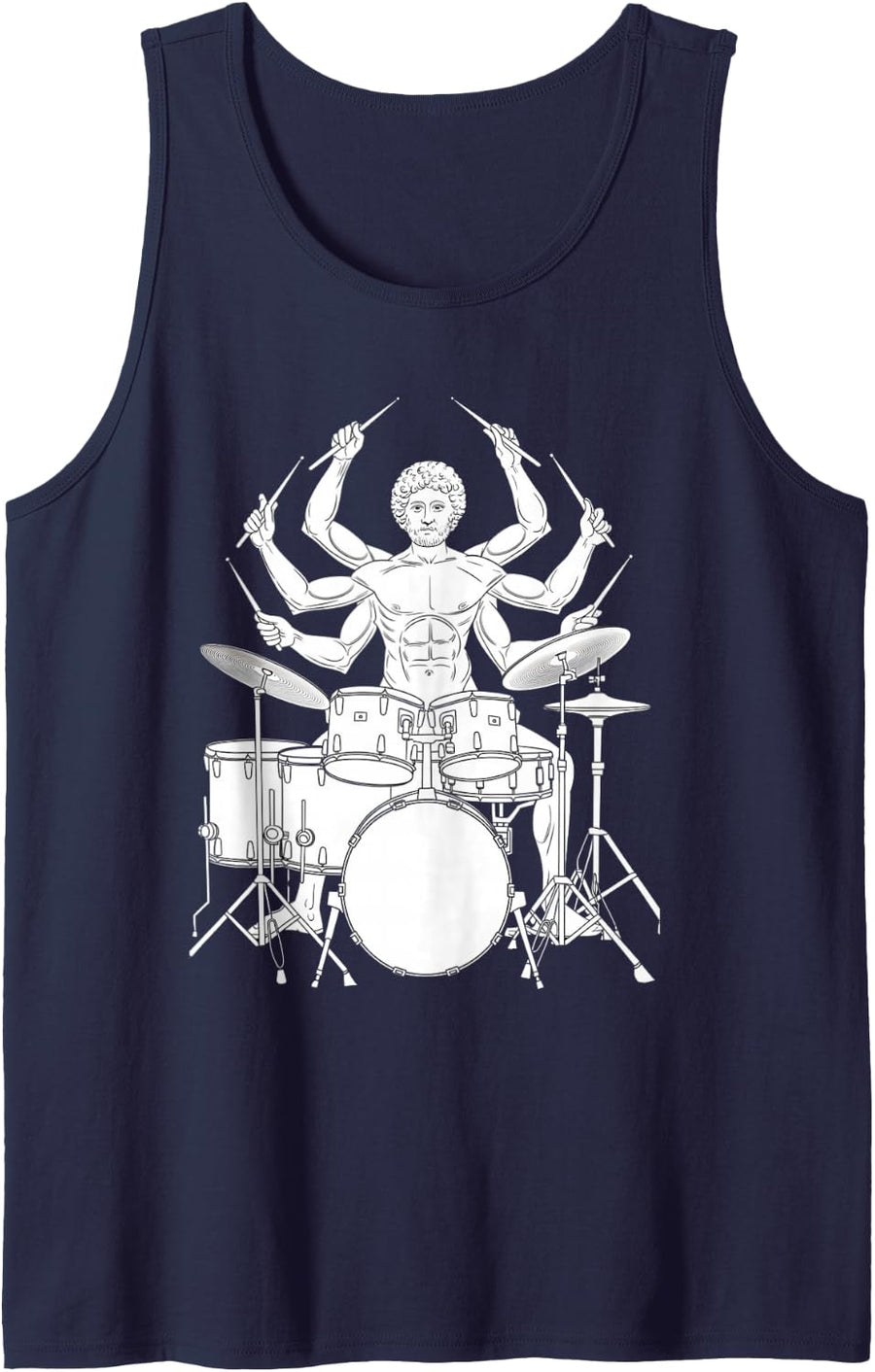 Drummer Gift Da Vinci Drums Drawing Present for Music Fans Sleeveless Tank Top - Navy Blue
