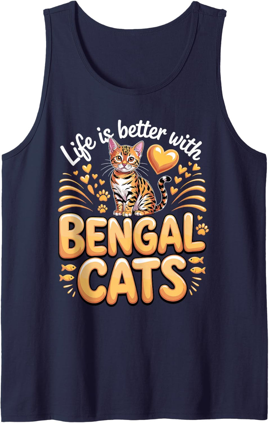 Life is Better with Bengal Cats Exotic Cat Lover Sleeveless Tank Top - Navy Blue