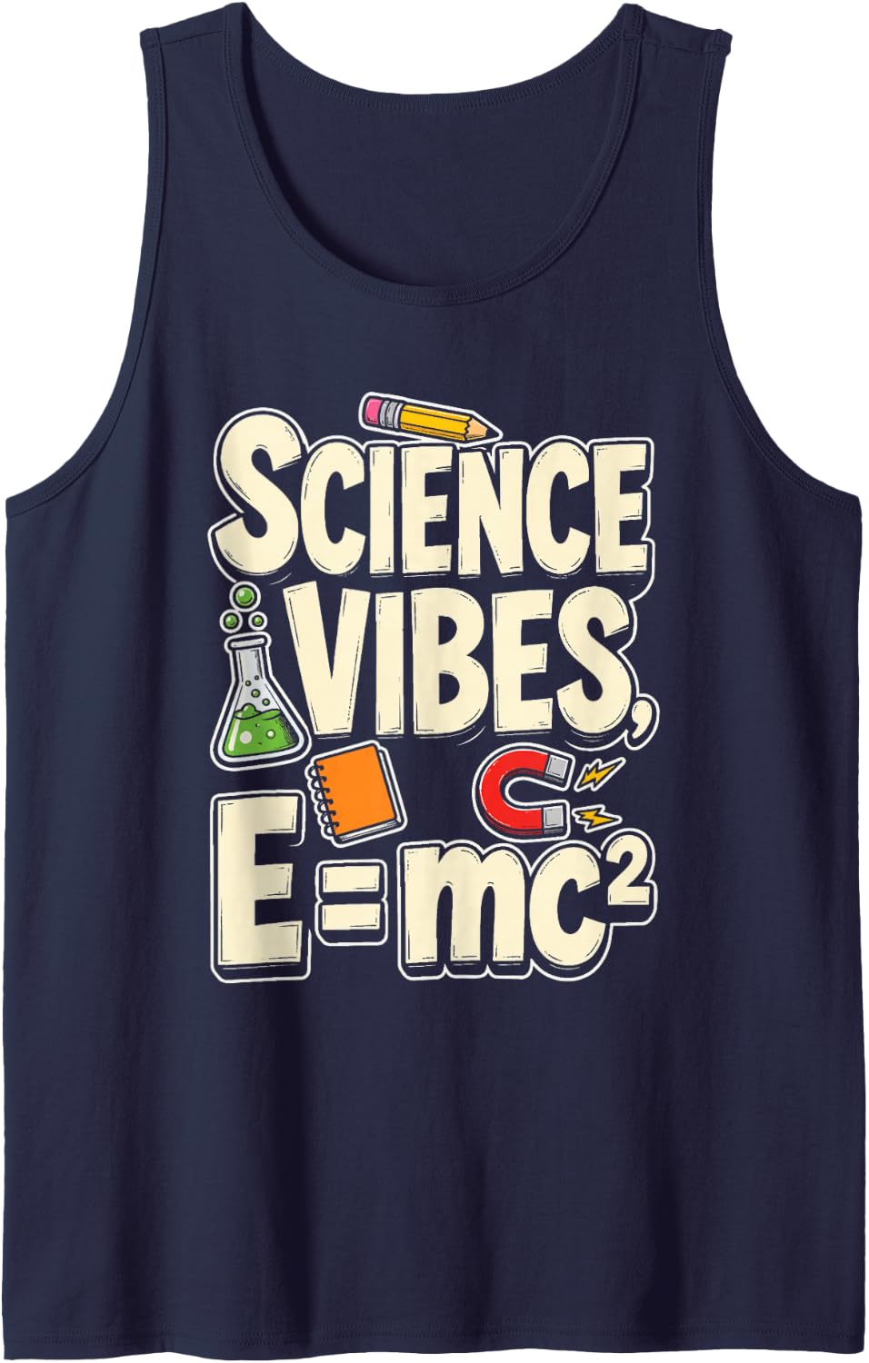 Science Teacher STEM Elementary School Vibes E = mc2 Sleeveless Tank Top - Navy Blue
