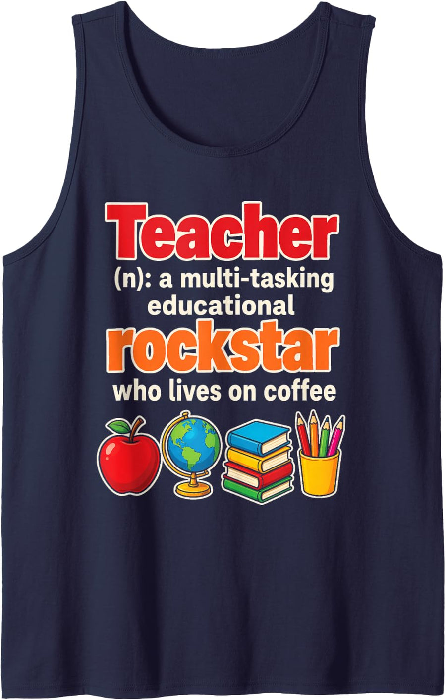 Elementary Teacher Noun Multi-Tasking Rockstar On Coffee Sleeveless Tank Top - Navy Blue