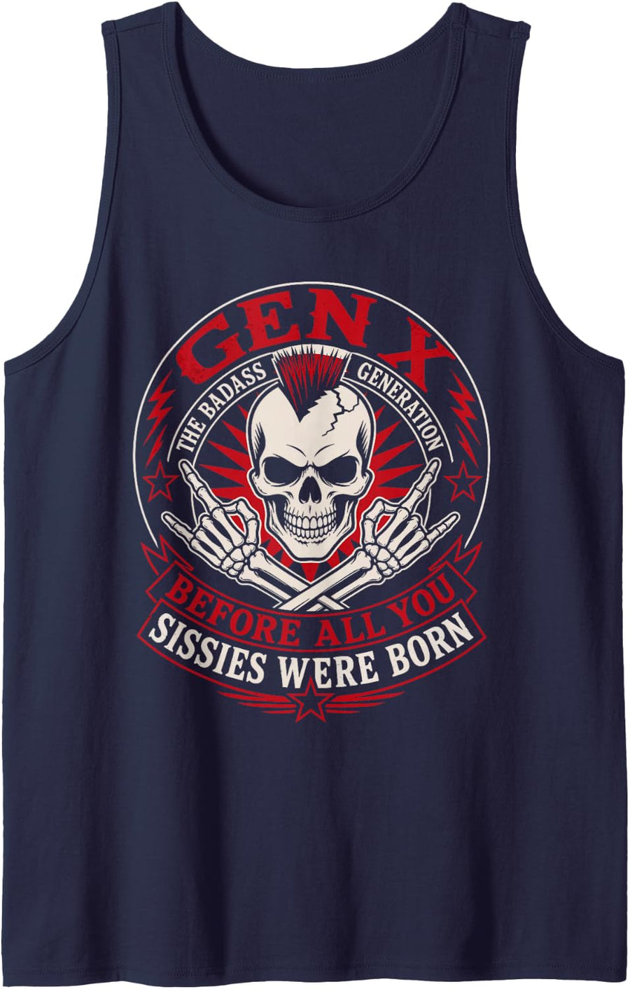 GEN X Skull Rebel Badass Generation Tank Top - Navy Blue