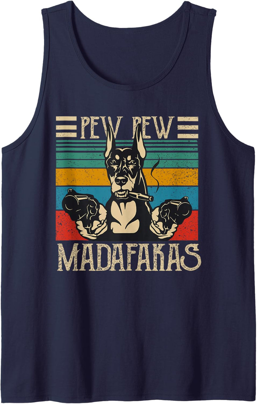 Pew Madafakas - Vintage Doberman Dog Pew Tank Top - Navy Blue