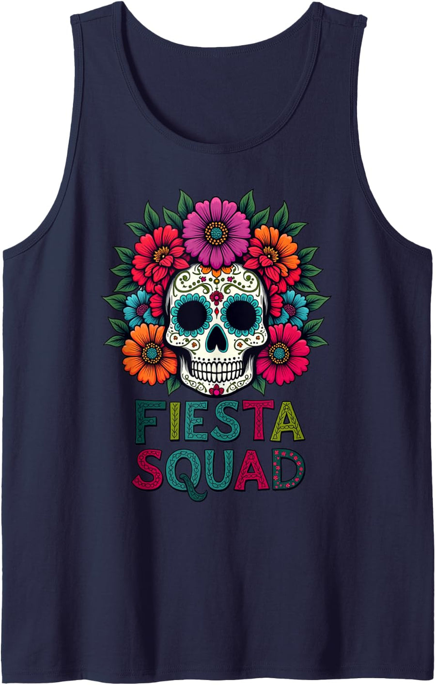Funny Cinco de Mayo Fiesta Squad Sugar Skull Tank Top - Navy Blue