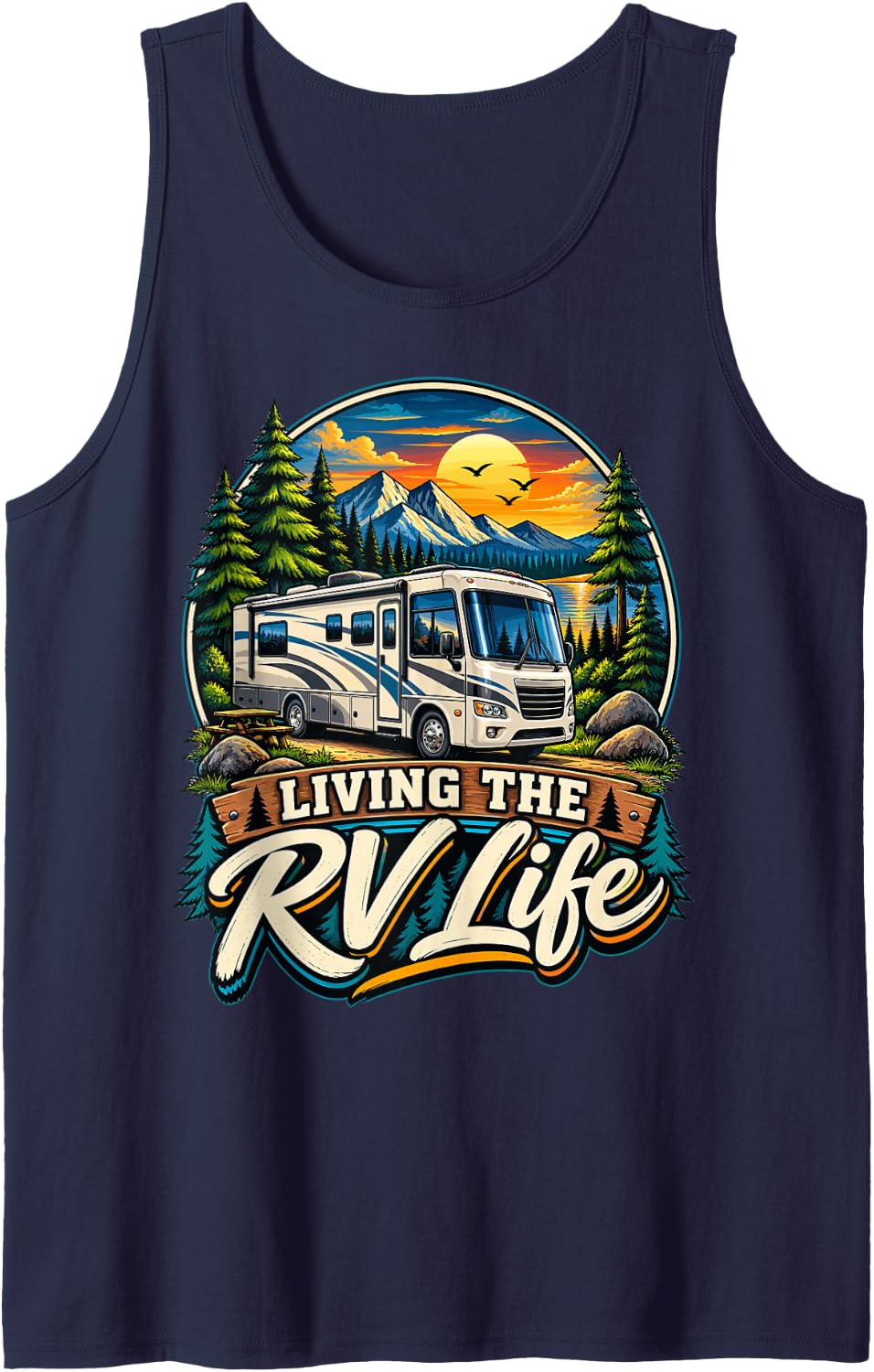 Living The RV RVer Camping Travel Sleeveless Tank Top - Navy Blue