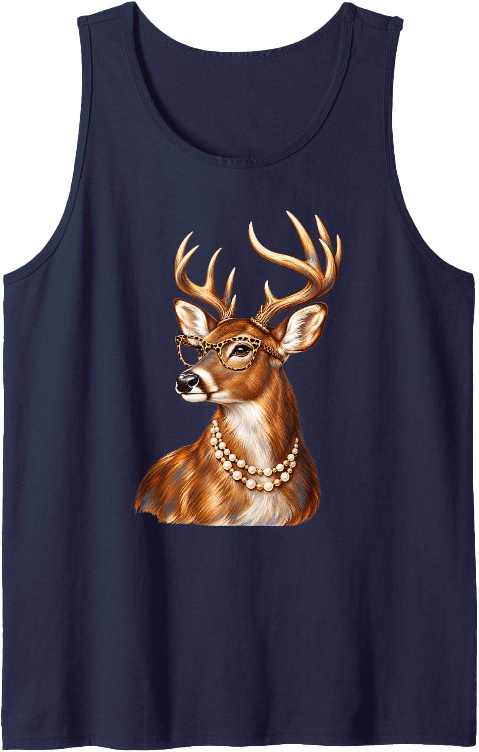 Deer Hunting Buck with Glasses and Pearls Sleeveless Tank Top - Navy Blue