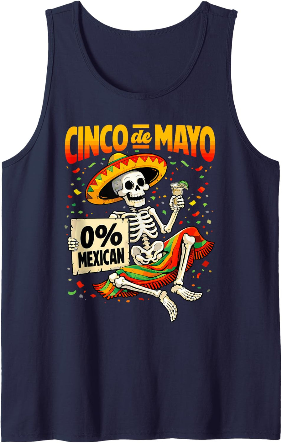 0 Percent Mexican Skeleton Drinking Tequila Cinco De Mayo Tank Top - Navy Blue
