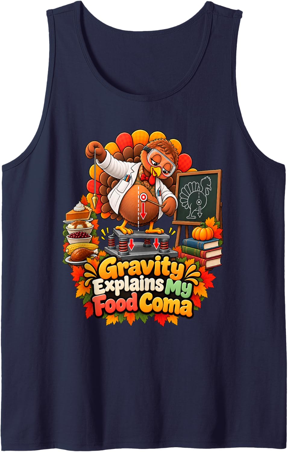 Funny Fall Science Thanksgiving Physics Teacher Turkey Sleeveless Tank Top - Navy Blue