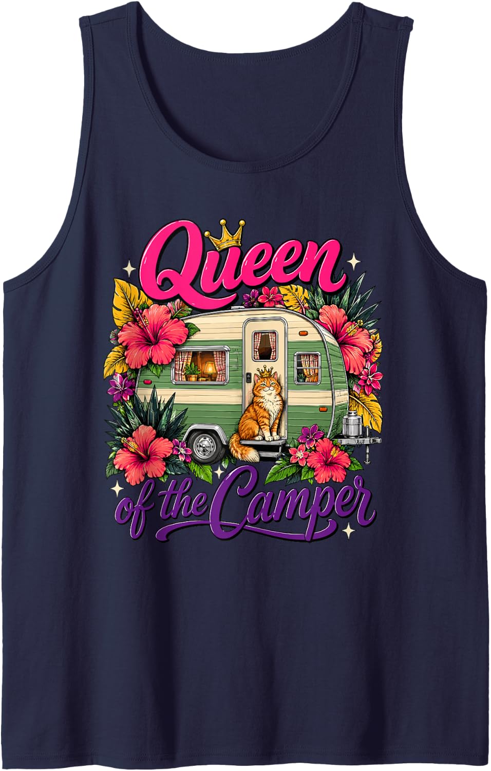 Queen of the Camper Rv Camping Women Sleeveless Tank Top - Navy Blue