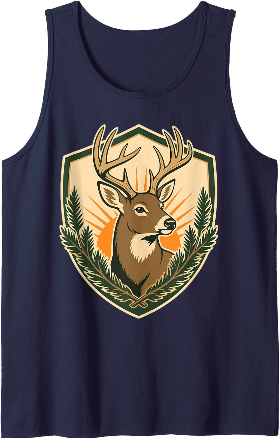Deer Hunting Whitetail Buck Sunrise Shield Sleeveless Tank Top - Navy Blue