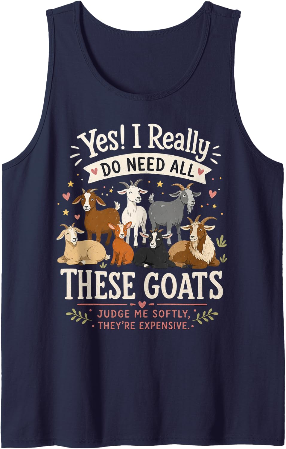 Row of Cartoon Goats - Goat Enthusiast Humor Tank Top - Navy Blue