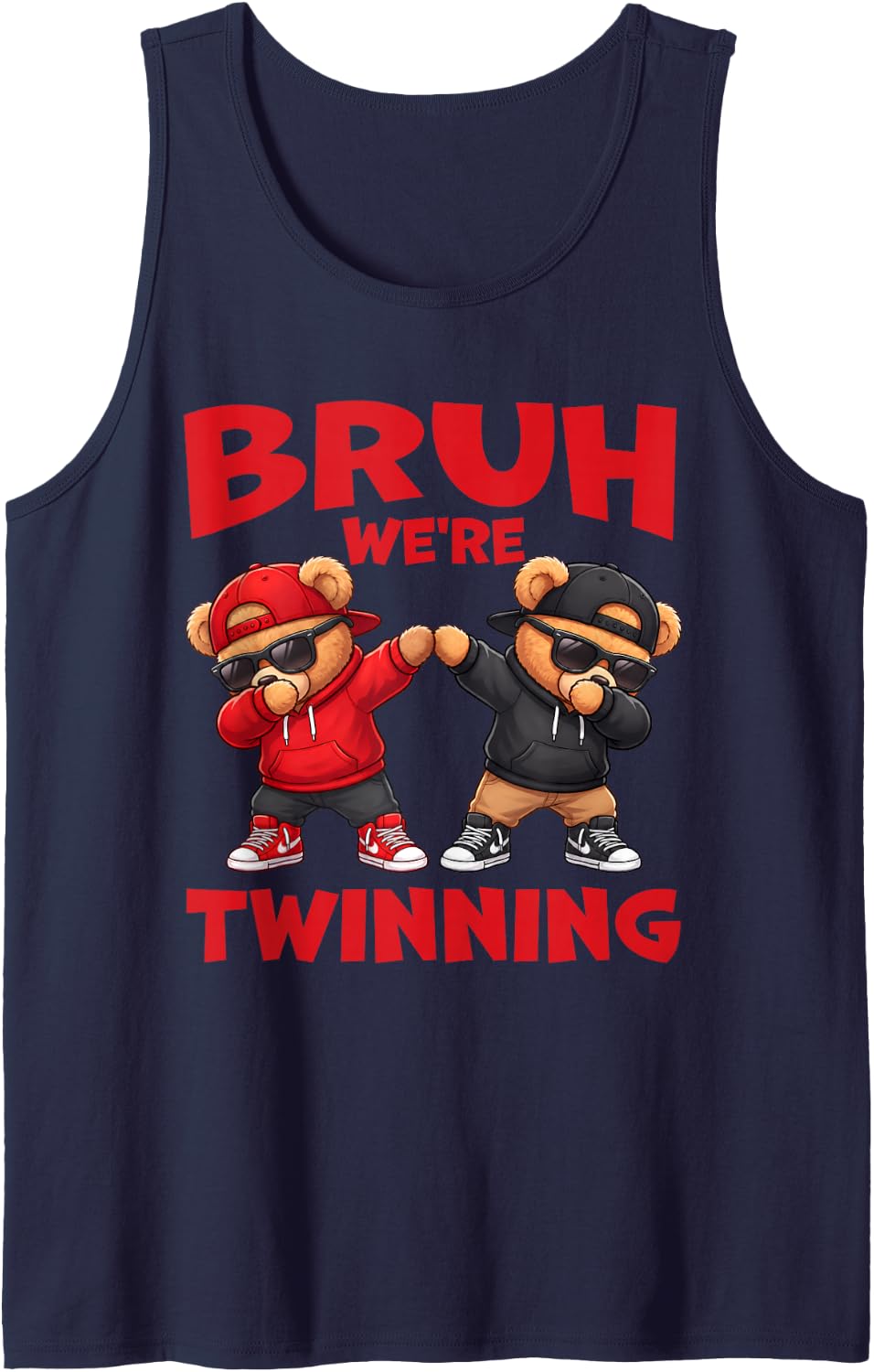 Bruh We're Twinning Twin Day Spirit Week Teddy Bear Boys Kid Sleeveless Tank Top - Navy Blue