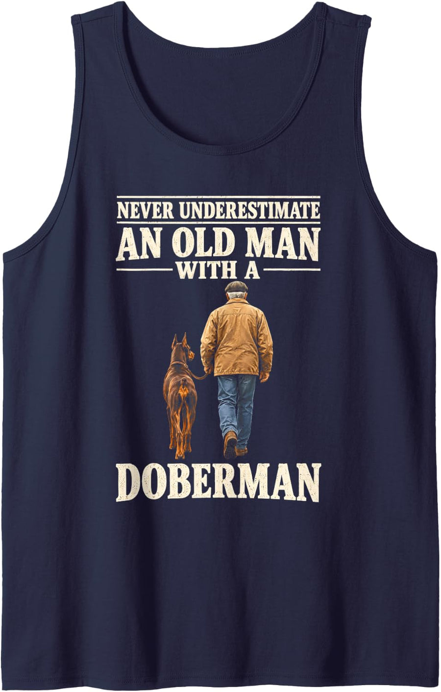 Never Underestimate an Old Man with A Doberman Grandpa Sleeveless Tank Top - Navy Blue