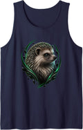 Hedgehog with Emerald Cathedral Arcs Woodland Art Sleeveless Tank Top - Navy Blue