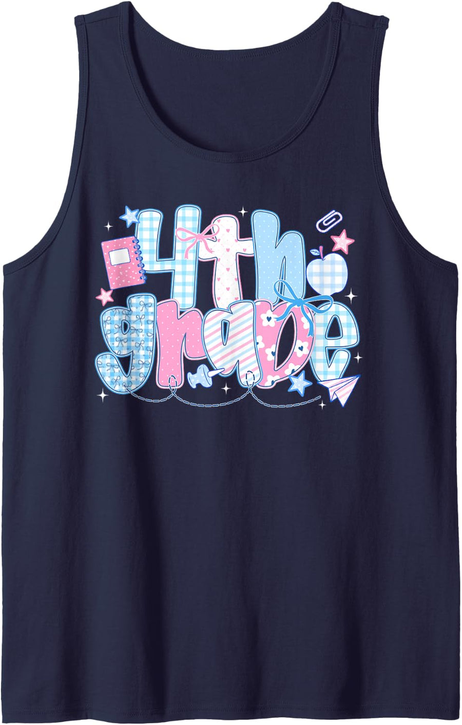 4th Grade Happy First Day of School Preppy Student Teacher Sleeveless Tank Top - Navy Blue