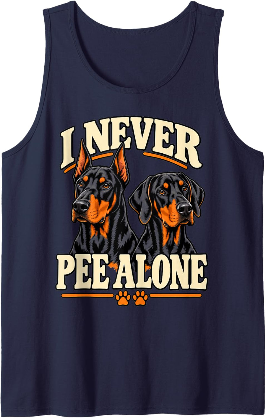 Doberman I Never Pee Alone Dobie Mom Funny Pinscher Pet Sleeveless Tank Top - Navy Blue