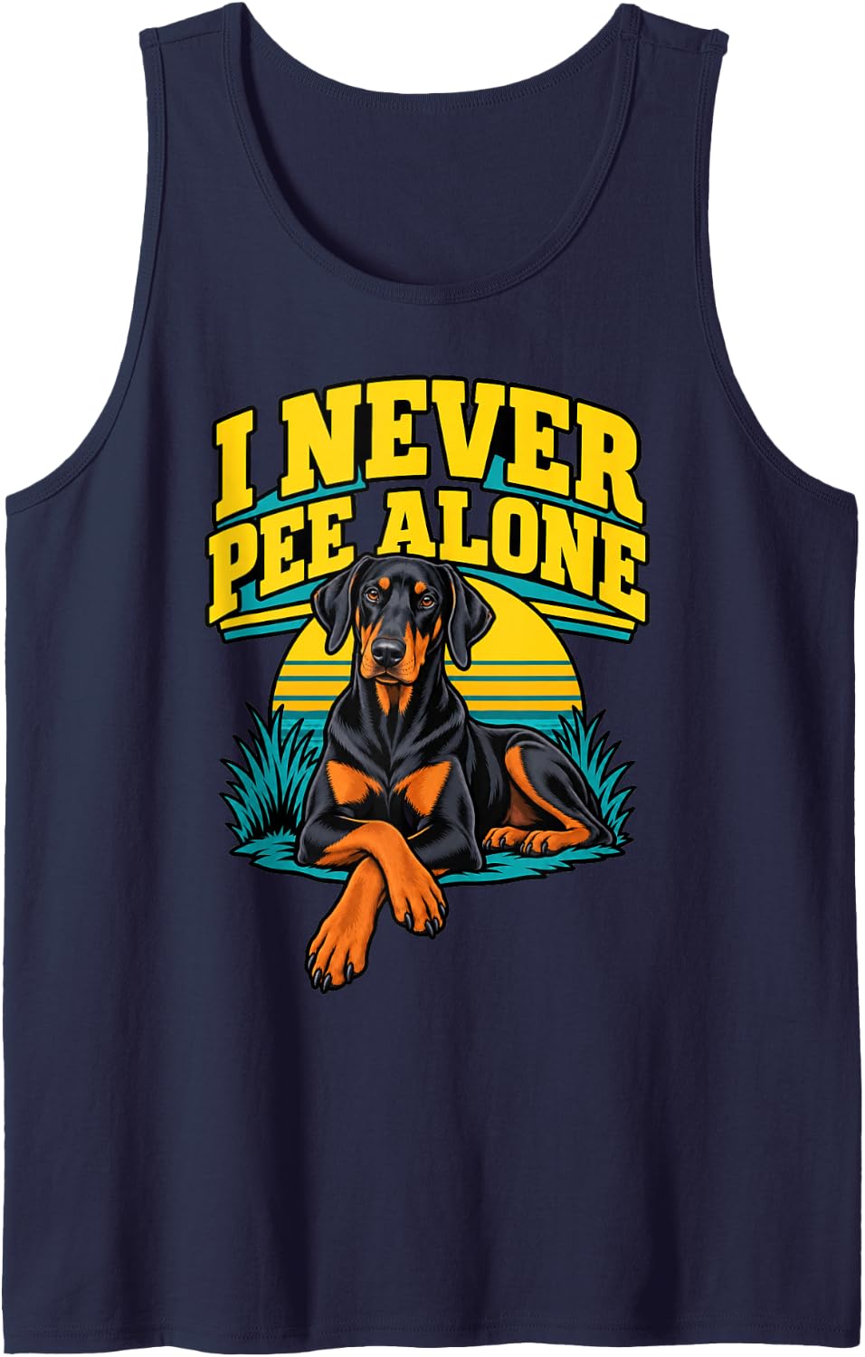 Doberman I Never Pee Alone Dobie Dad Funny Pinscher Pet Sleeveless Tank Top - Navy Blue