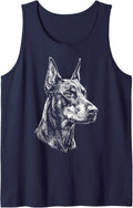 Dobermann Illustration Sleeveless Tank Top - Navy Blue