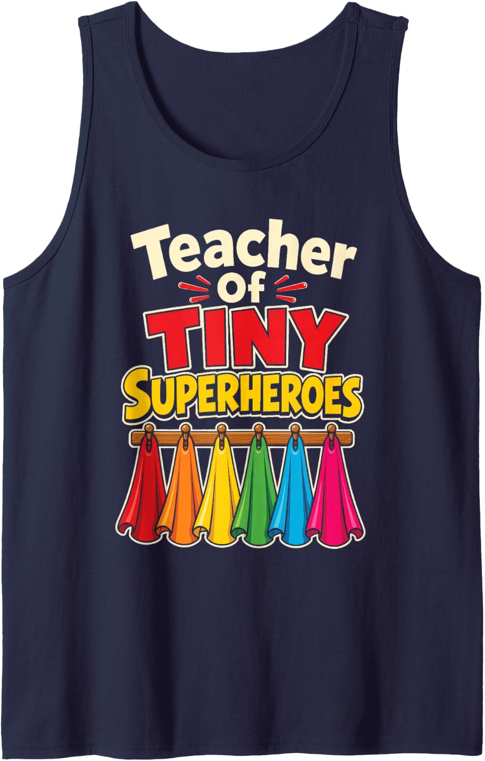 Teacher of Tiny Superheroes Elementary Appreciation Sleeveless Tank Top - Navy Blue