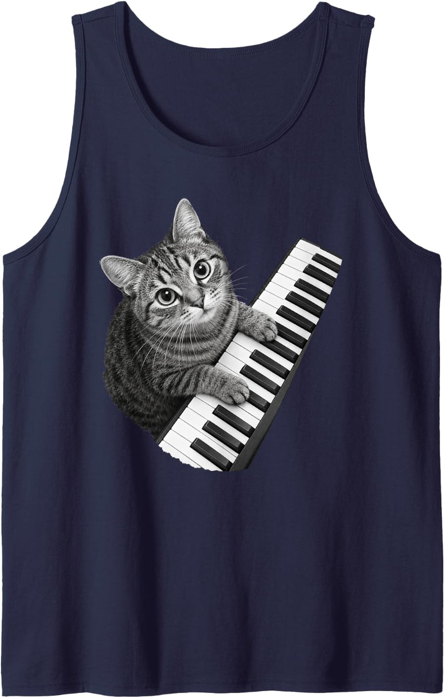 Piano Cat Pianist Keyboard Player Funny Kitten Sleeveless Tank Top - Navy Blue