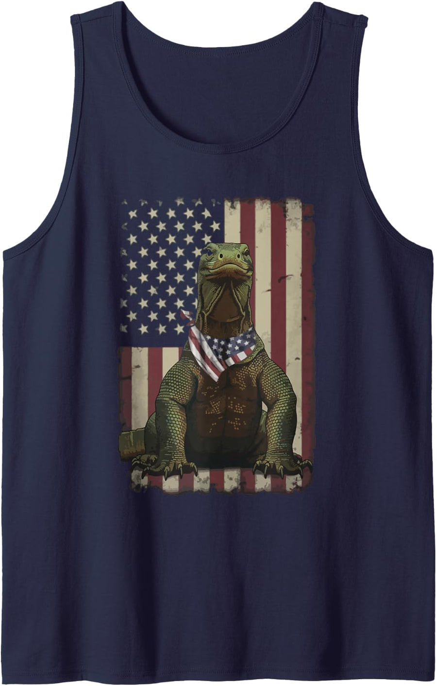 Patriotic Monitor Lizard American Flag Reptile Sleeveless Tank Top - Navy Blue