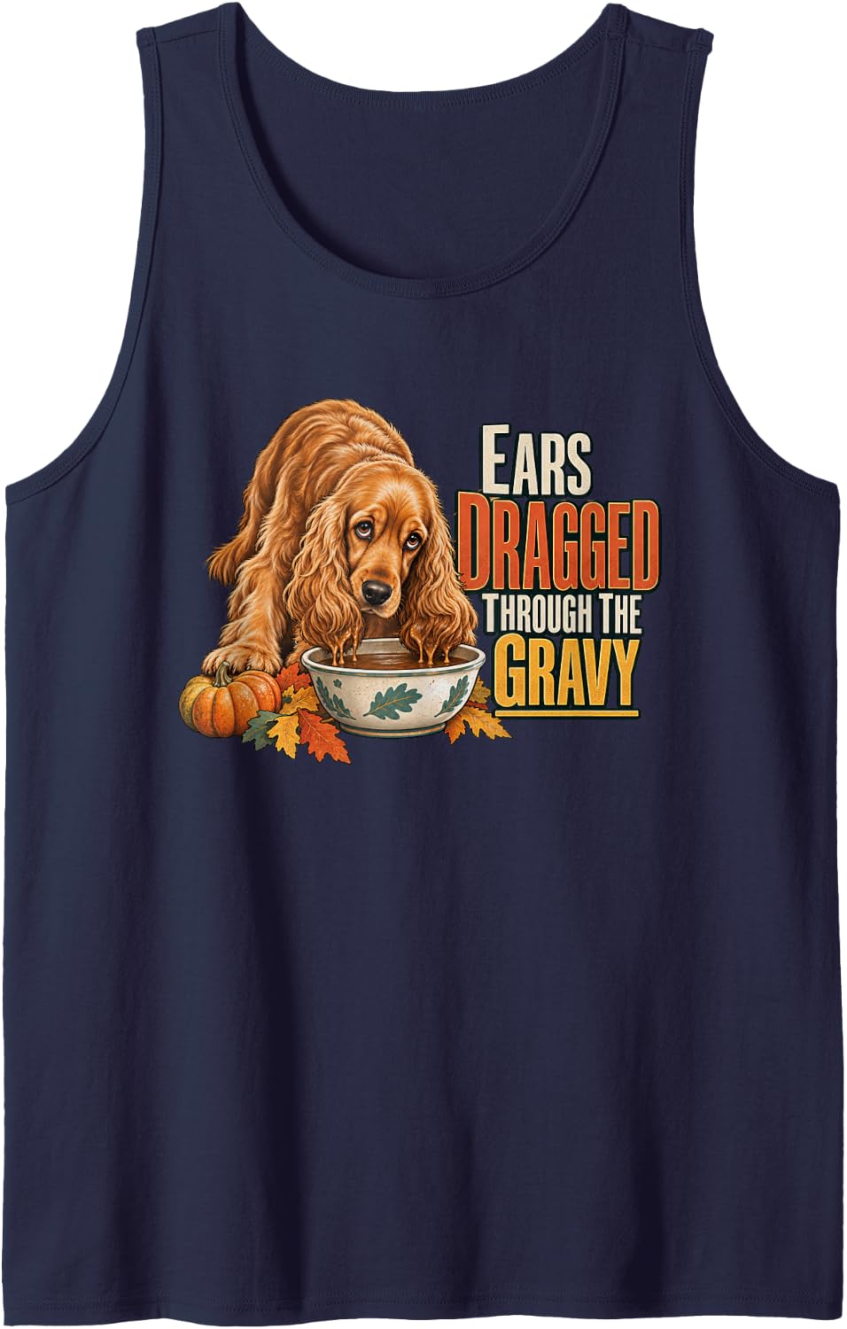 Ears Dragged Through The Gravy Cocker Spaniel Graphic Sleeveless Tank Top - Navy Blue