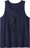 Moose Riding Bicycle Cycling Biker Wildlife Animal Sleeveless Tank Top - Navy Blue