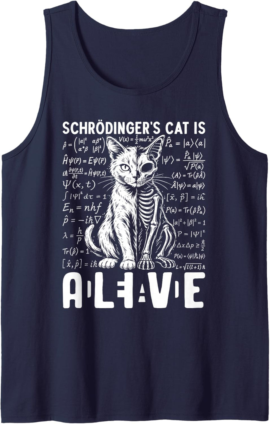 Schrödinger's Cat is Alive Dead Science Physics Experiment Sleeveless Tank Top - Navy Blue