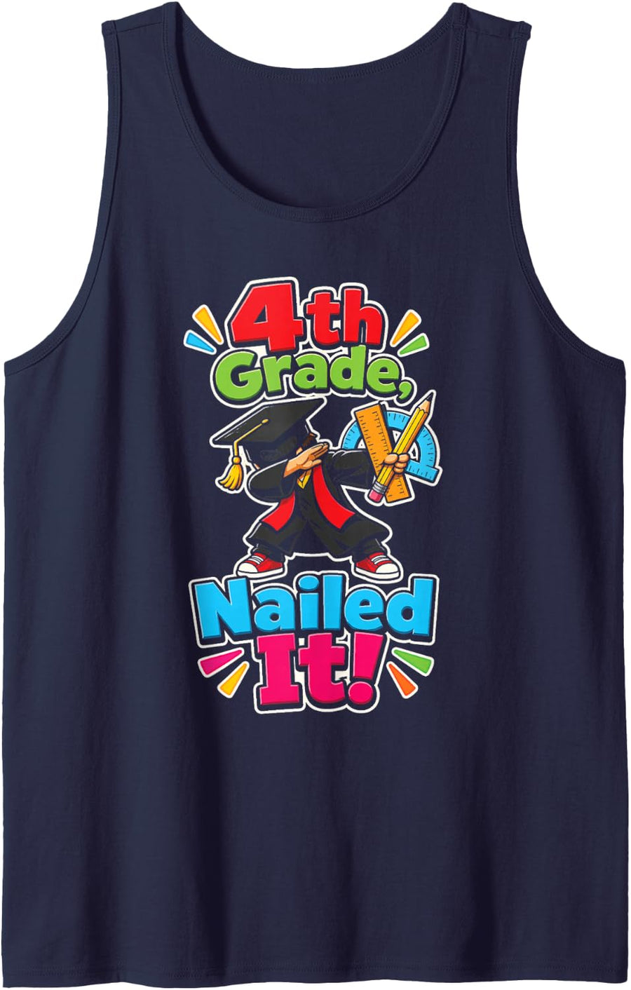 4th Grade Nailed It Elementary Graduation Day Gift Kids Sleeveless Tank Top - Navy Blue