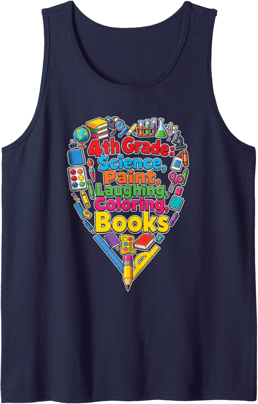 4th Grade Science Paint Laughing Coloring Books Fourth Sleeveless Tank Top - Navy Blue