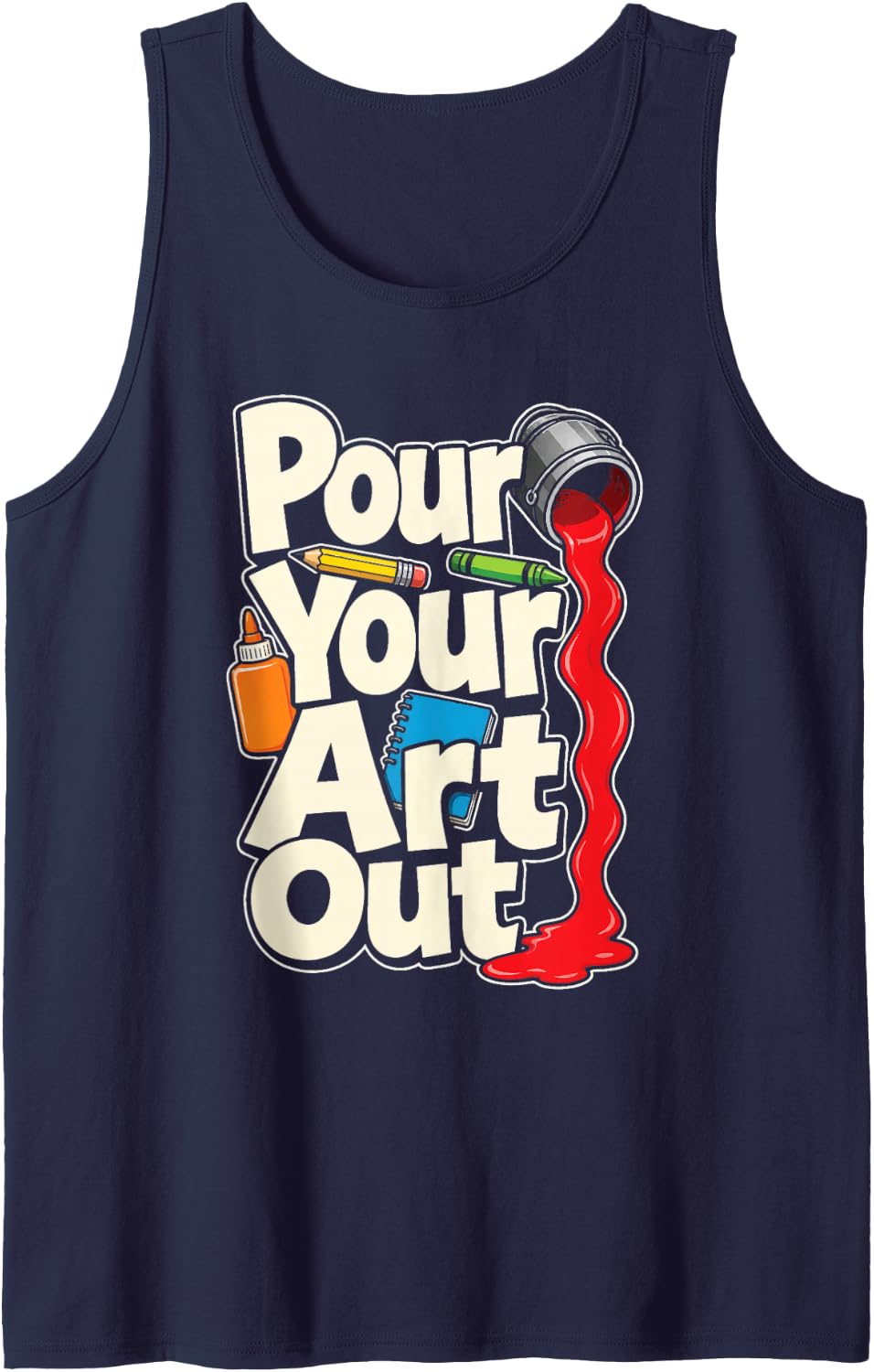 Art Teacher Pour Your Art Out Elementary School Gift Sleeveless Tank Top - Navy Blue
