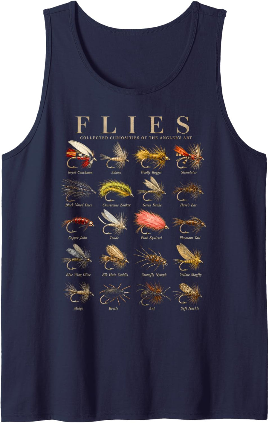 Fly Fishing Flies Chart Anglers Art Collection Sleeveless Tank Top - Navy Blue