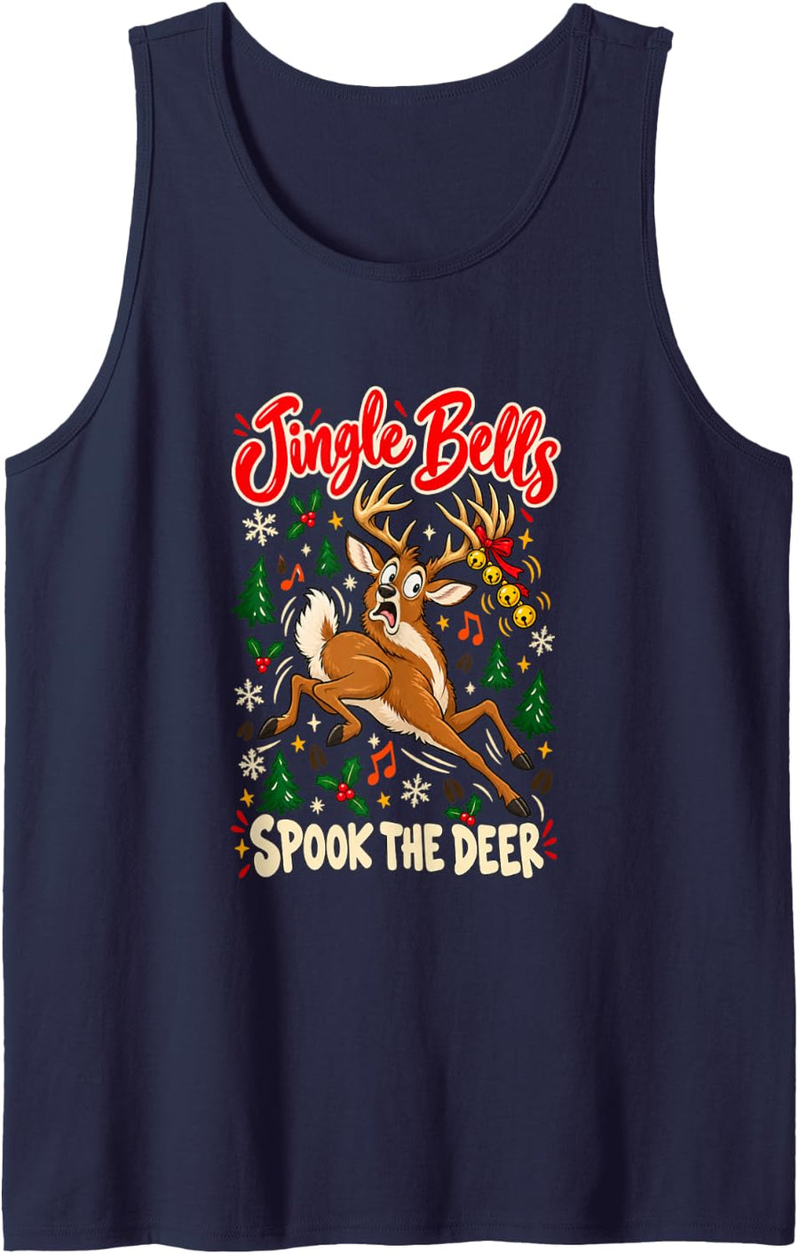 Jingle Bells Spook The Deer Funny Christmas Hunting Hunter Sleeveless Tank Top - Navy Blue