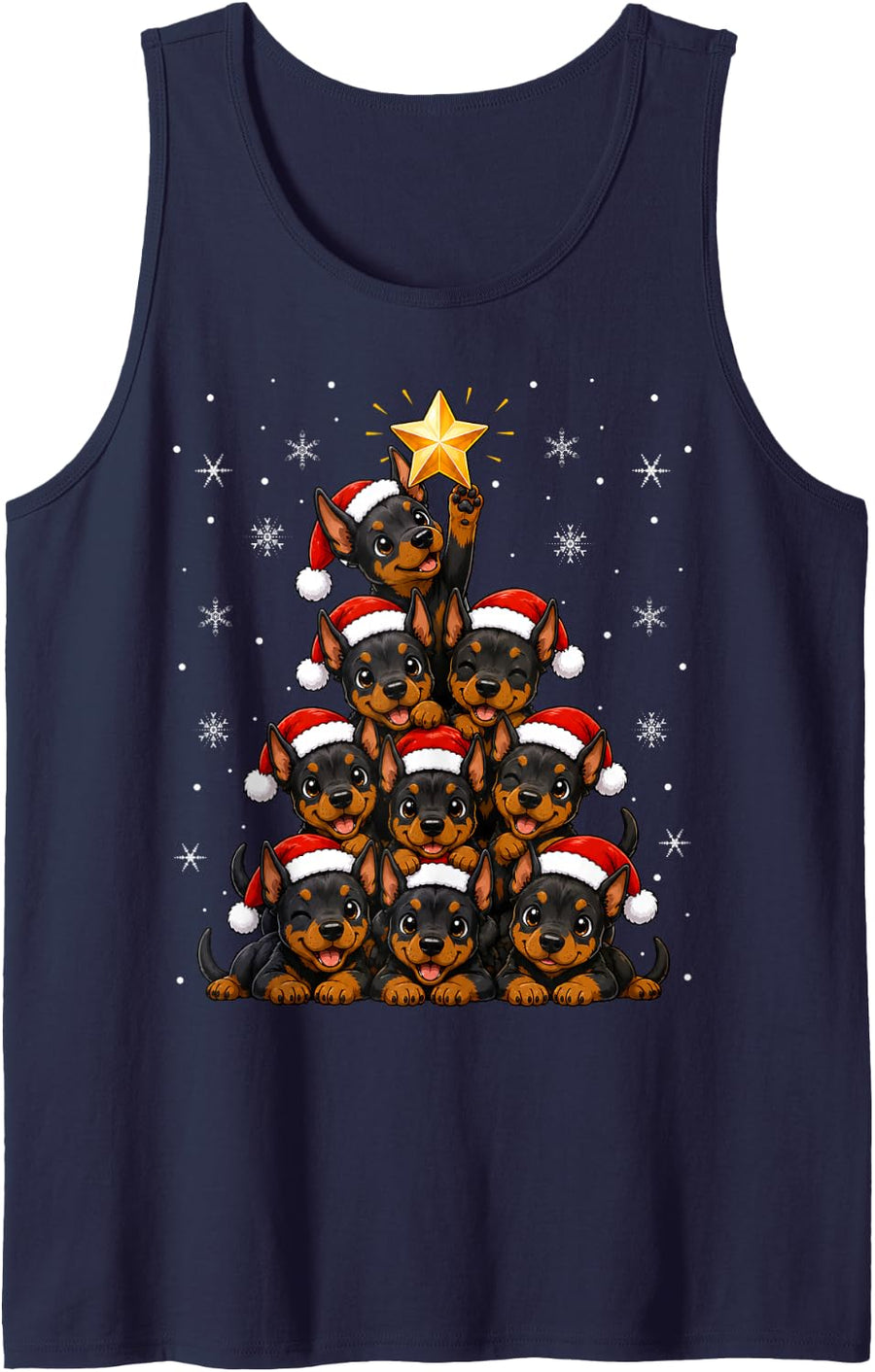 Cute Festive Santa Hat Doberman Pinscher Dog Christmas Tree Sleeveless Tank Top - Navy Blue