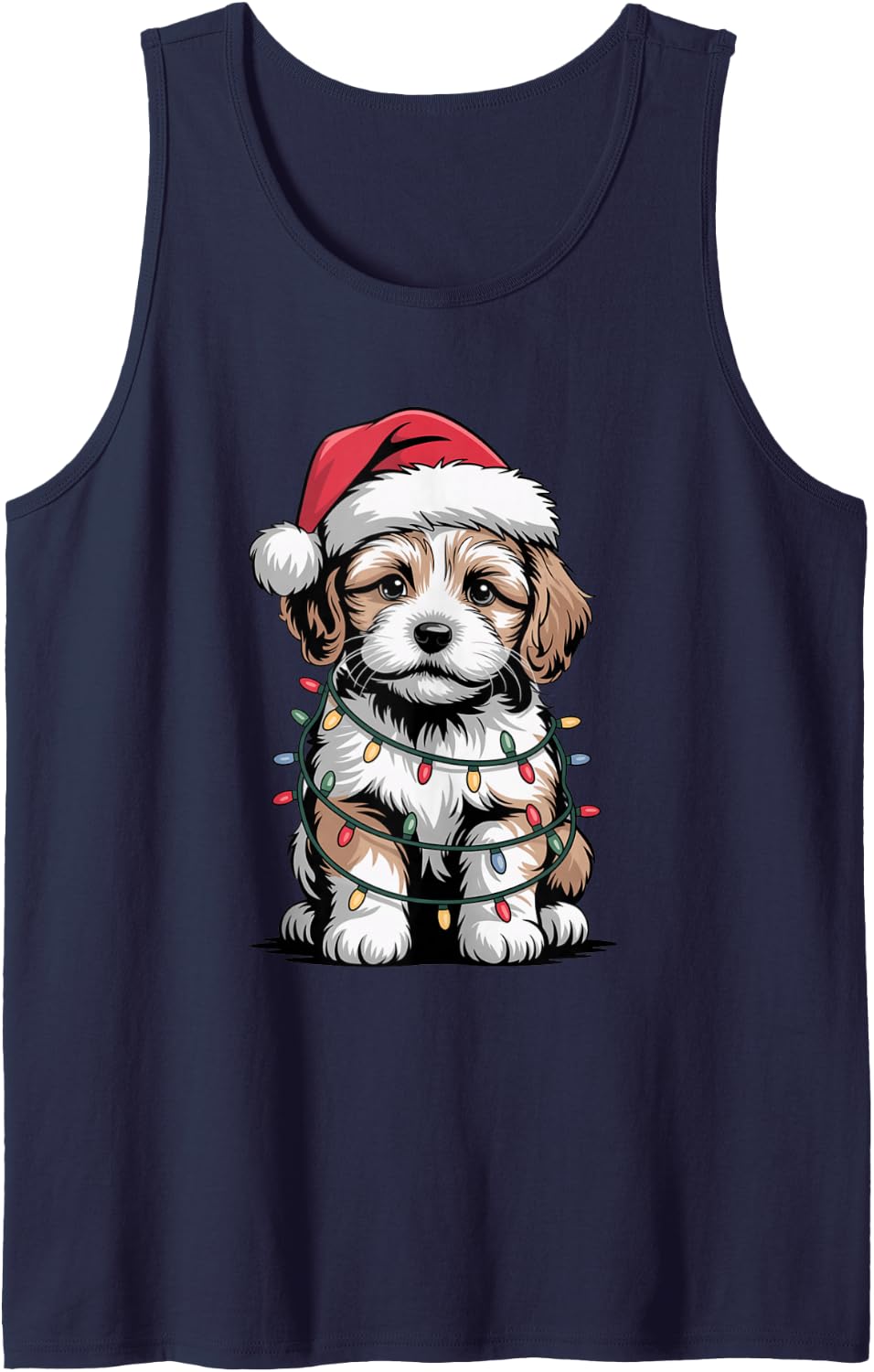 Cute Funny Cavachon Puppy Christmas Lights Dog Mom Dad Lover Sleeveless Tank Top - Navy Blue