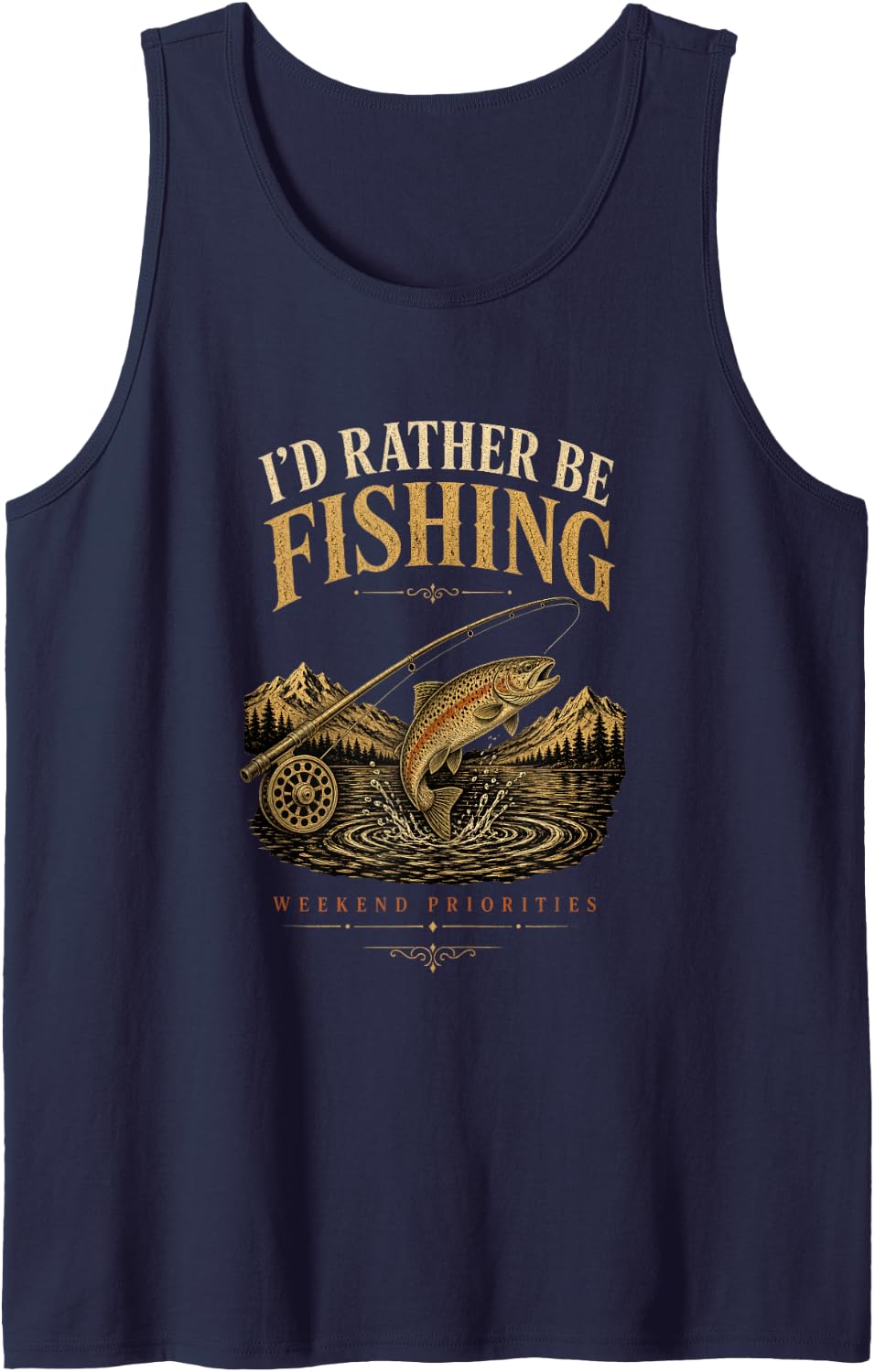 Fishing Weekend Priorities Fly Fishing Outdoors Sleeveless Tank Top - Navy Blue